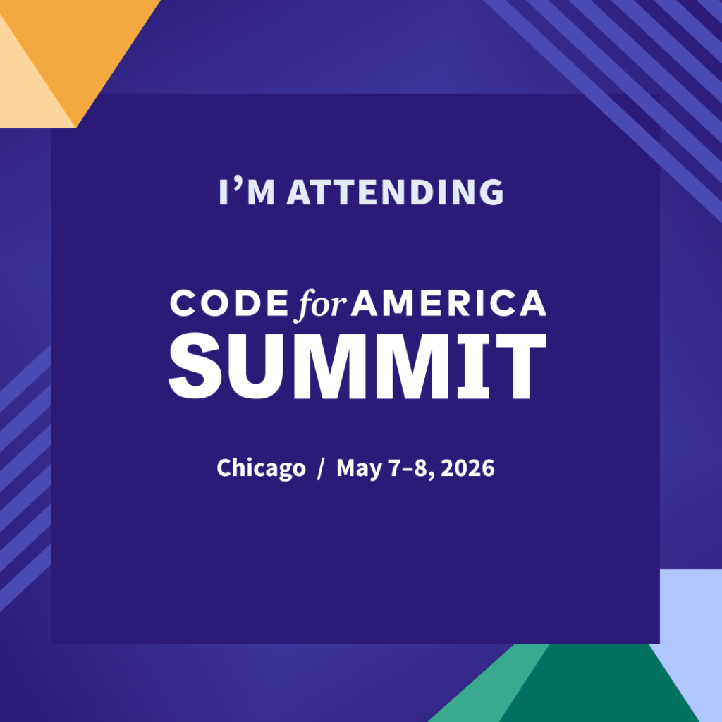 A colorful graphic reads, "I'm attendng Code for America Summit"
